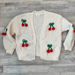 Anthropologie Luna Ivy ivory 3D cherry applique crop sweater cardigan XS G41